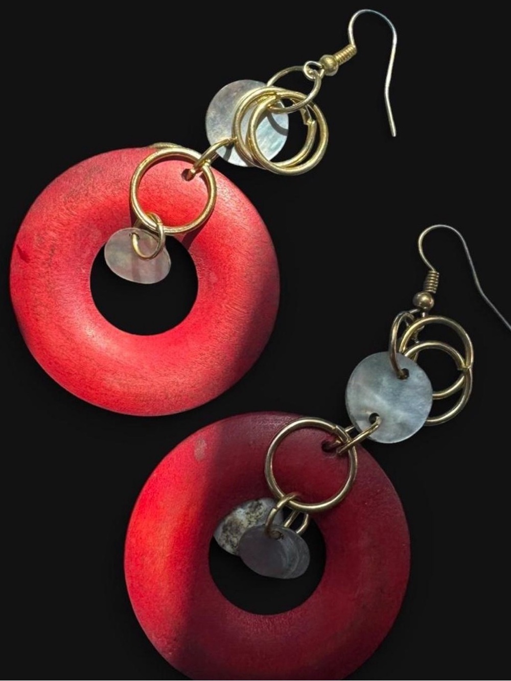 Gold Hoop & Red Disc Drop Earrings - Women's Jewelry